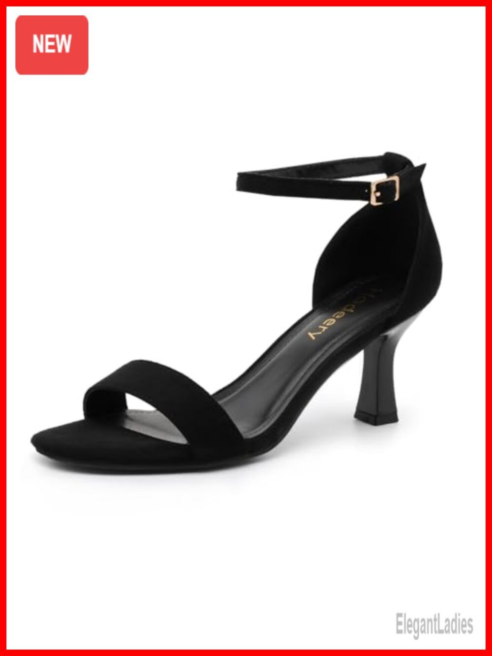 Kitten Heels Open Toe Ankle Strap Faux Leather Sandals 2.7 Inch Comfortable